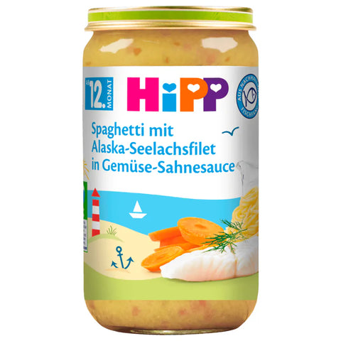 6x Hipp Bio Spaghetti mit Alaska-Seelachsfilet in Gemüse-Sahnesauce 250g