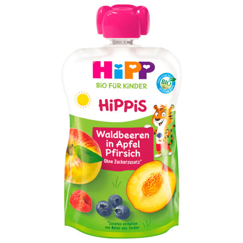 6x Hipp Hippis Thilo Tiger Bio Waldbeeren in Apfel-Pfirsich 100g