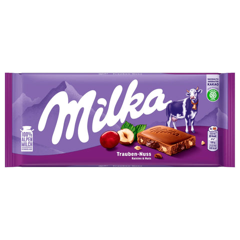 22x Milka Schokolade Trauben-Nuss 100g