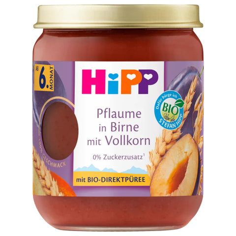 6x Hipp Bio Pflaume in Birne mit Vollkorn 160g