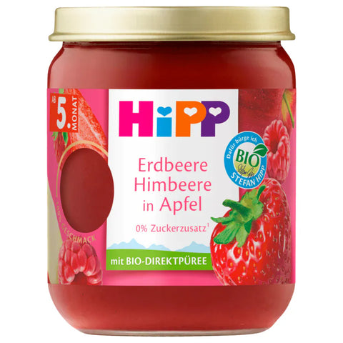 6x Hipp Bio Püree Erdbeere Himbeere in Apfel 160g