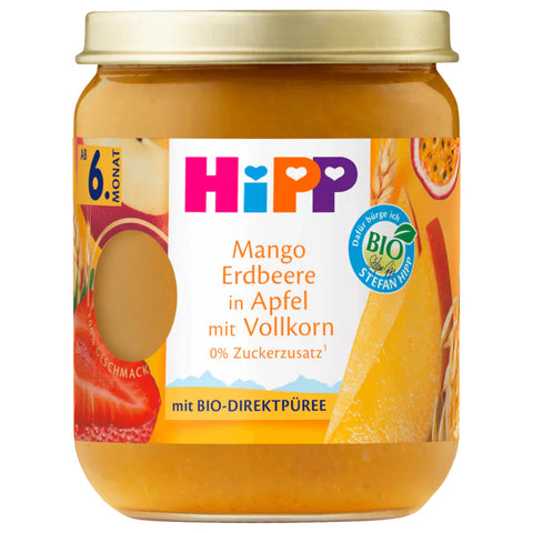 6x Hipp Bio Mango Erdbeere in Apfel mit Vollkorn 160g