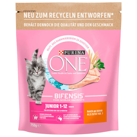 6x Purina One Bifensis Junior mit Huhn 750g