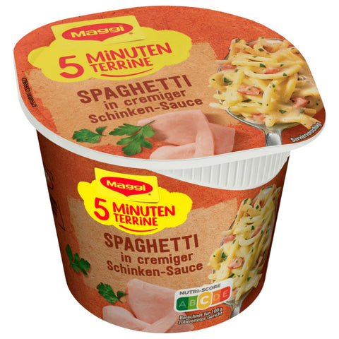 8x Maggi 5 Minuten Terrine Spaghetti in cremiger Schinkensauce 64g