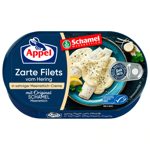 Appel Zarte Filets mit Schamel Meerrettich – Heringsfilets in würziger Meerrettichsauce, 200 g, MSC-zertifiziert, nachhaltig gefangen