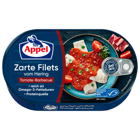 Appel Zarte Filets vom Hering Tomate-Barbecue – Heringsfilets in würziger Tomaten-Barbecue-Sauce, 200 g, MSC-zertifiziert, nachhaltig gefangen