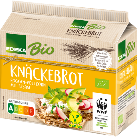 12x EDEKA Bio Knäckebrot Roggen-Vollkorn mit Sesam 250g