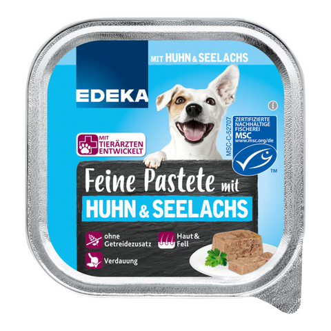 22x EDEKA Dog Feine Bissen Huhn/MSC Lachs 150g