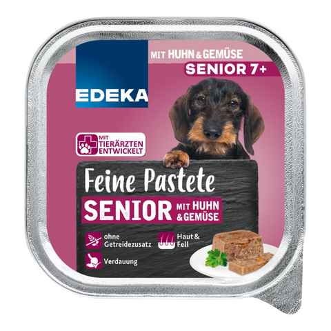 22x EDEKA Dog Feine Bissen Senior Huhn/Gemüse 150g