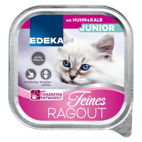 32x EDEKA Cat Ragout Junior Huhn+Kalb 100g