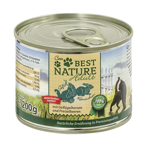 6x Best Nature Katzen-Nassfutter Adult, Geflügel/Kaninchen 200g