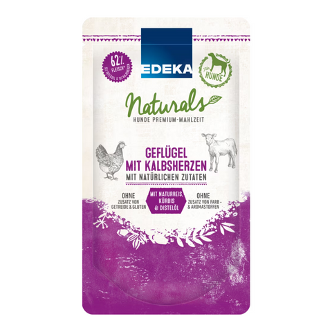 16x EDEKA Naturals Dog Geflügel+Kalbsherzen 125g